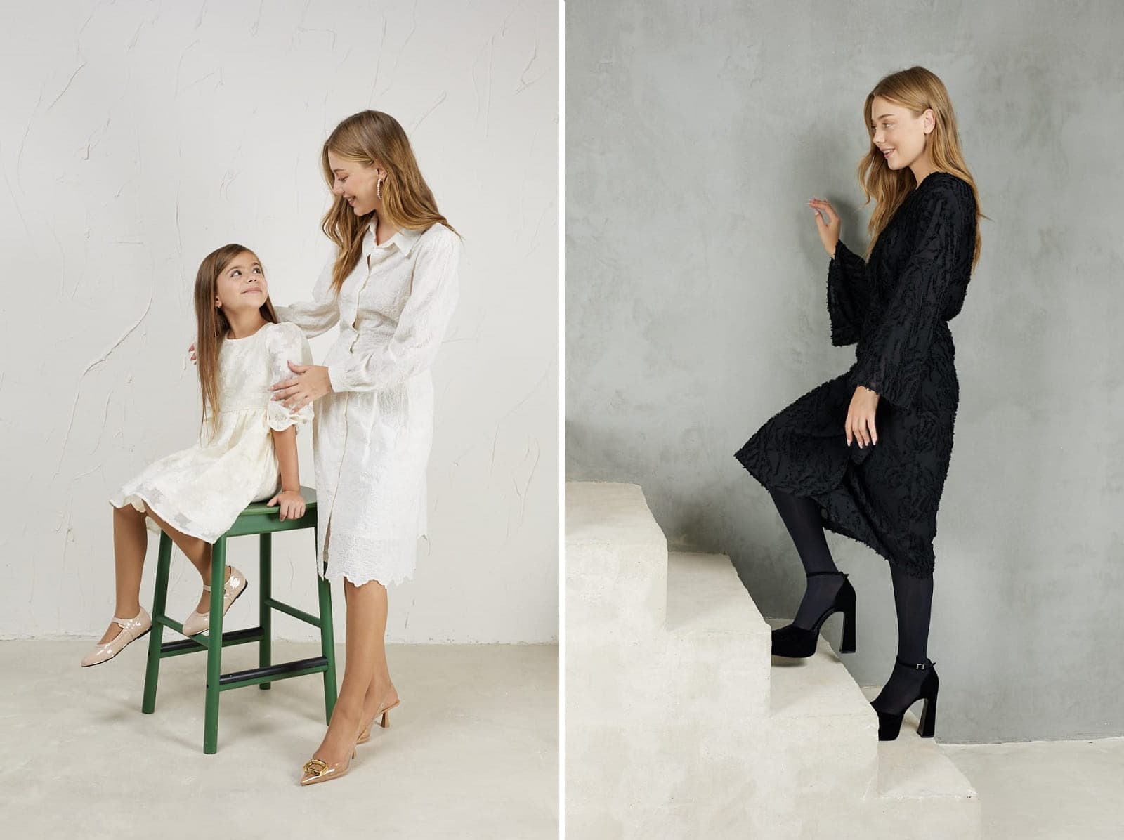 לבוש חגיגי בגווני לבן ושחור ושילוב גרביונים בצבע שחור או צבע מלון